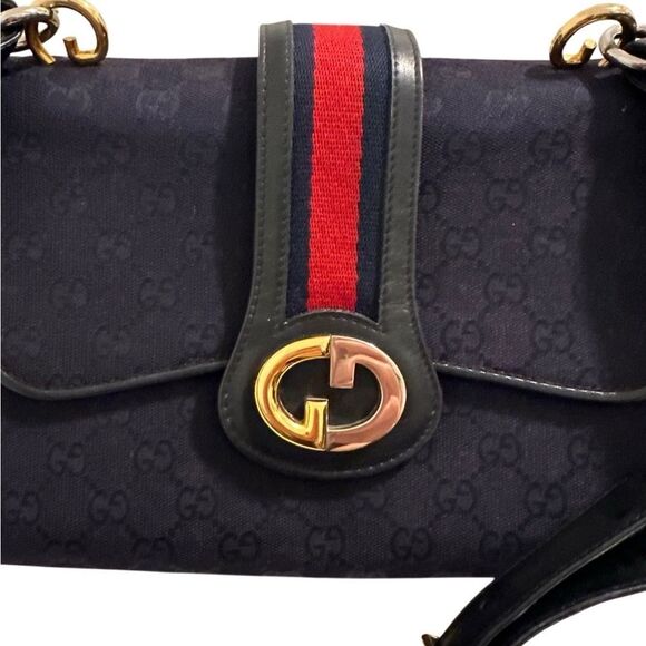 Gucci Blue and Gold Shoulder Bag with Signature Design - Picture 2 of 11